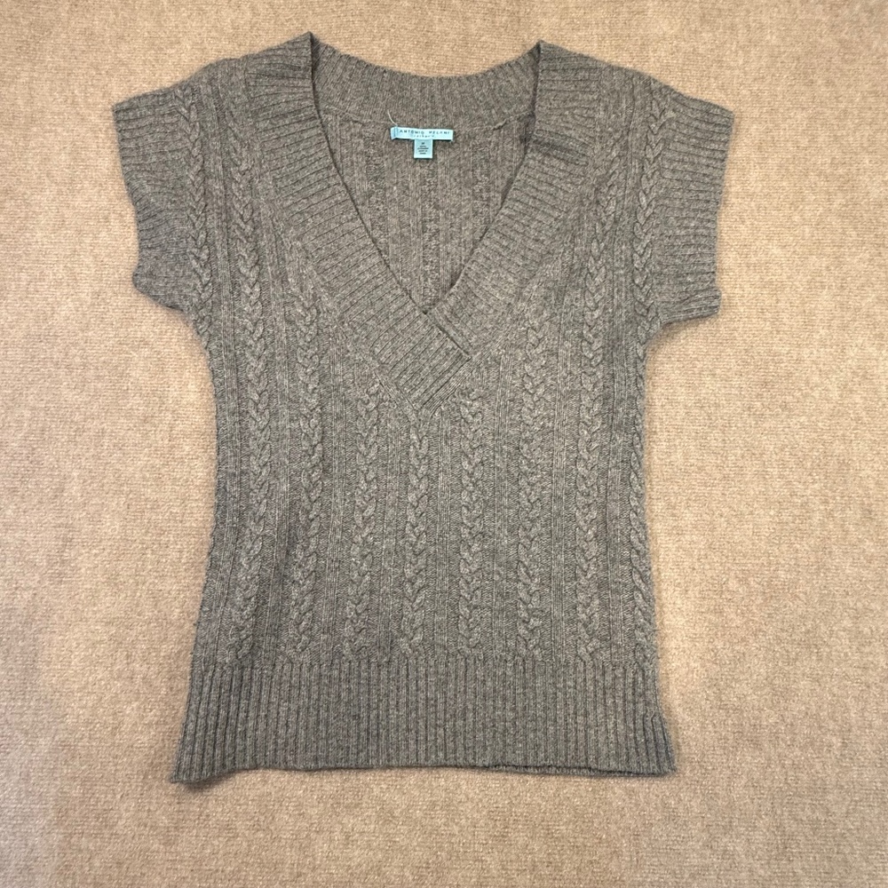 Antonio Melani 100% Cashmere Gray Chunky Deep V Neck  Tunic Sweater Size Medium